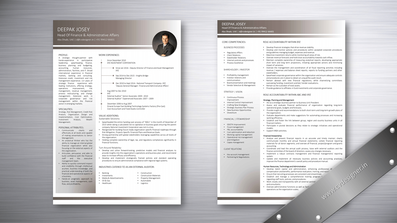 Head of Finance Resume Samples | Administrative Affairs CV Template